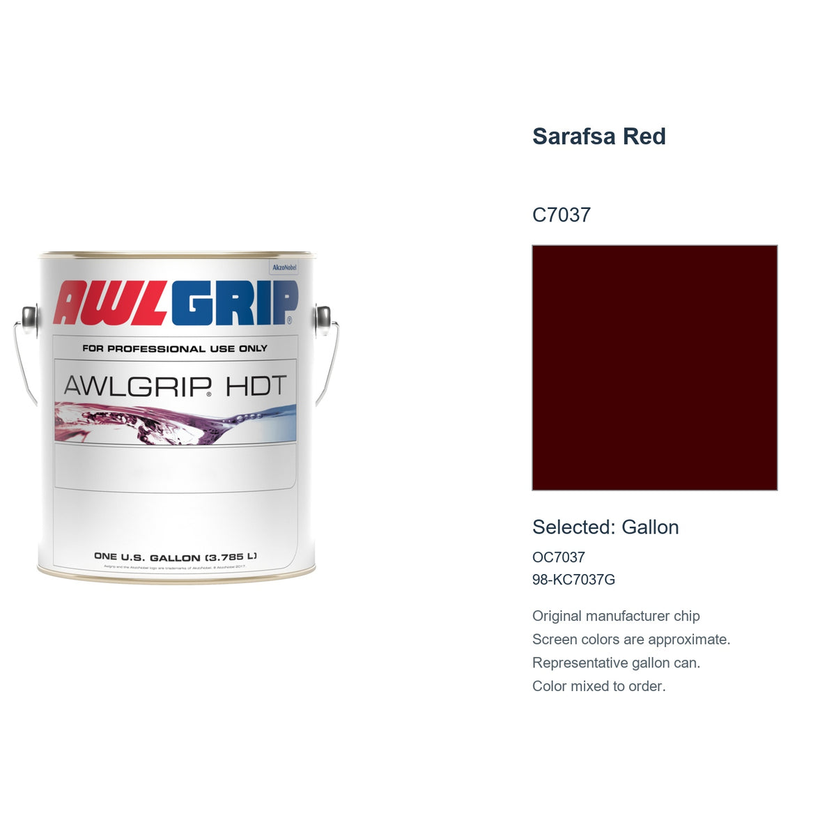 Awlgrip HDT Sarafsa Red C7037, selected Gallon, OC7037: original manufacturer chip with representative gallon can
