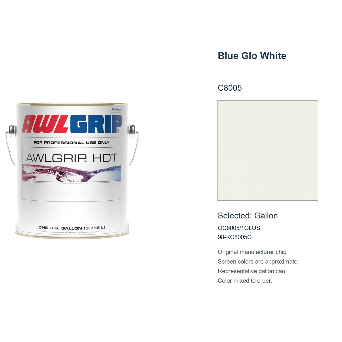 Awlgrip HDT Blue Glo White C8005, selected Gallon, OC8005/1GLUS: original manufacturer chip with representative gallon can