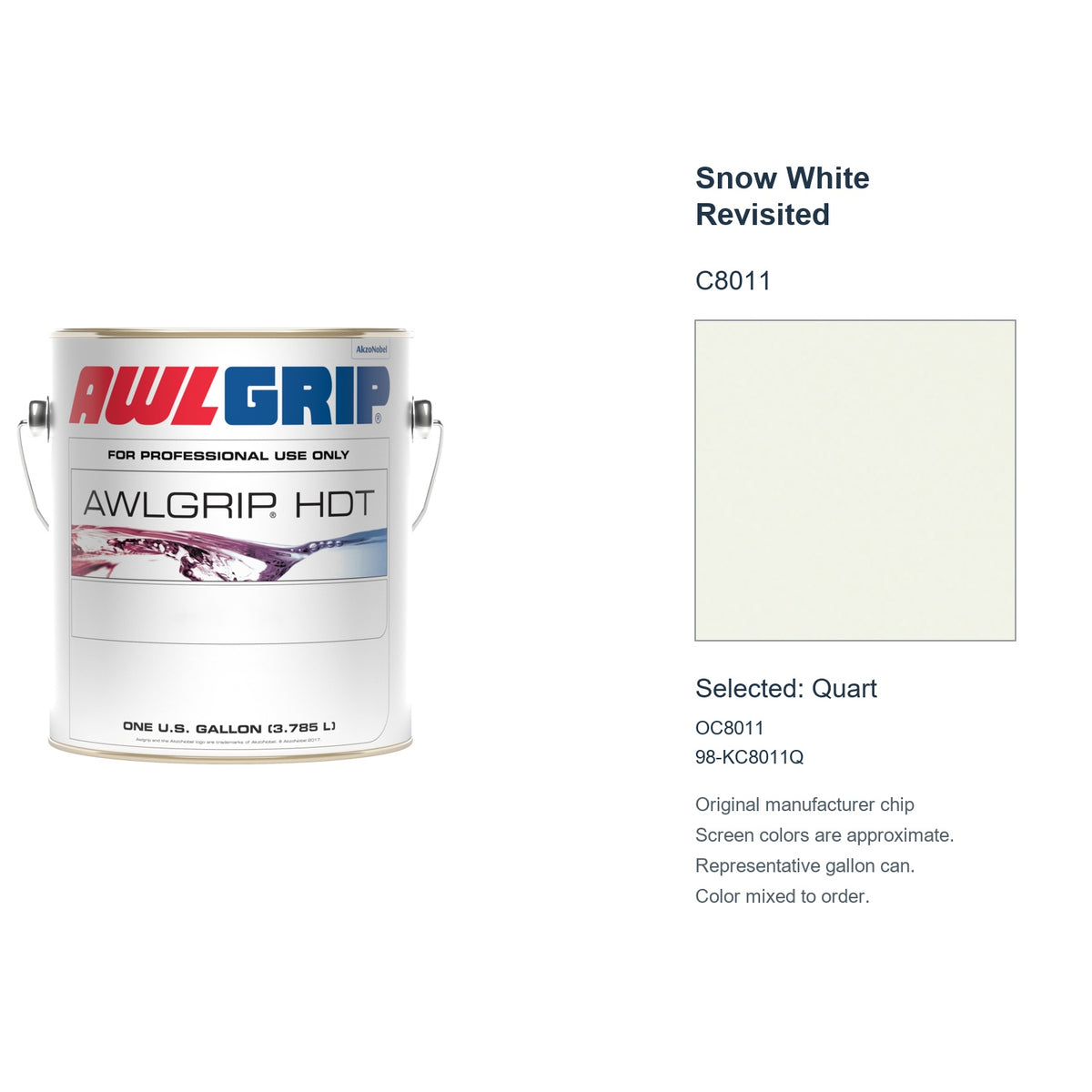 Awlgrip HDT Snow White Revisited C8011, selected Quart, OC8011: original manufacturer chip with representative gallon can