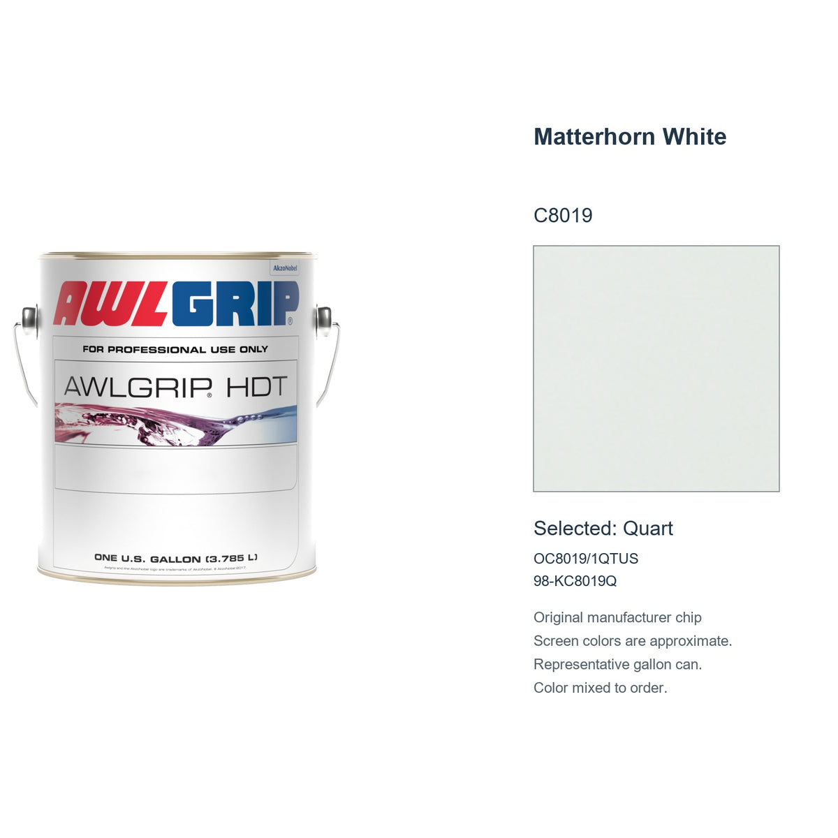 Awlgrip HDT Matterhorn White C8019, selected Quart, OC8019/1QTUS: original manufacturer chip with representative gallon can