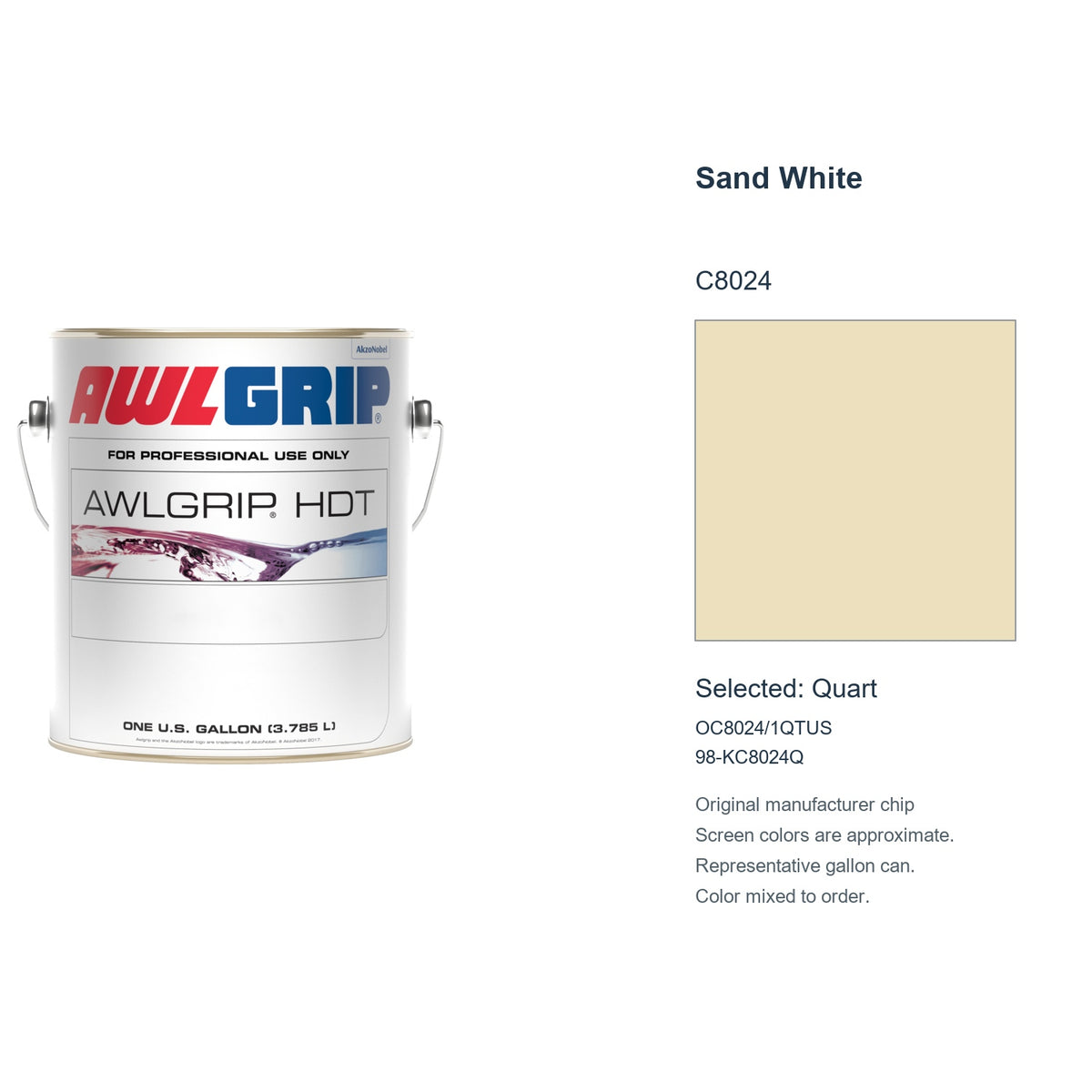 Awlgrip HDT Sand White C8024, selected Quart, OC8024/1QTUS: original manufacturer chip with representative gallon can