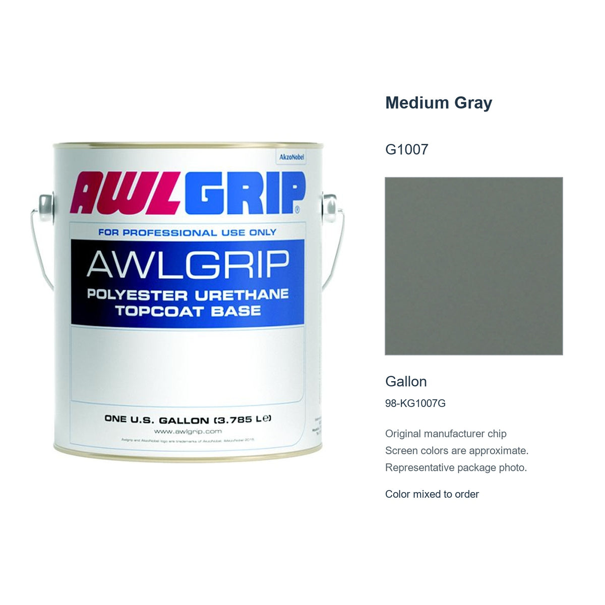 Awlgrip Medium Gray G1007, Gallon, 98-KG1007G: representative original can with exact manufacturer color card sample