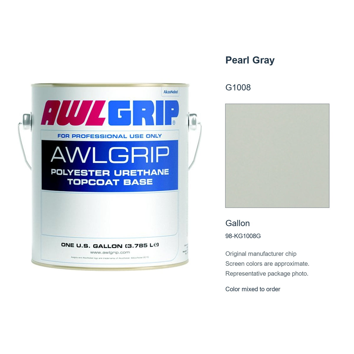 Awlgrip Pearl Gray G1008, Gallon, 98-KG1008G: representative original can with exact manufacturer color card sample