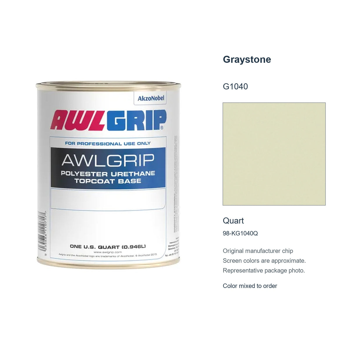 Awlgrip Graystone G1040, Quart, 98-KG1040Q: representative original can with exact manufacturer color card sample