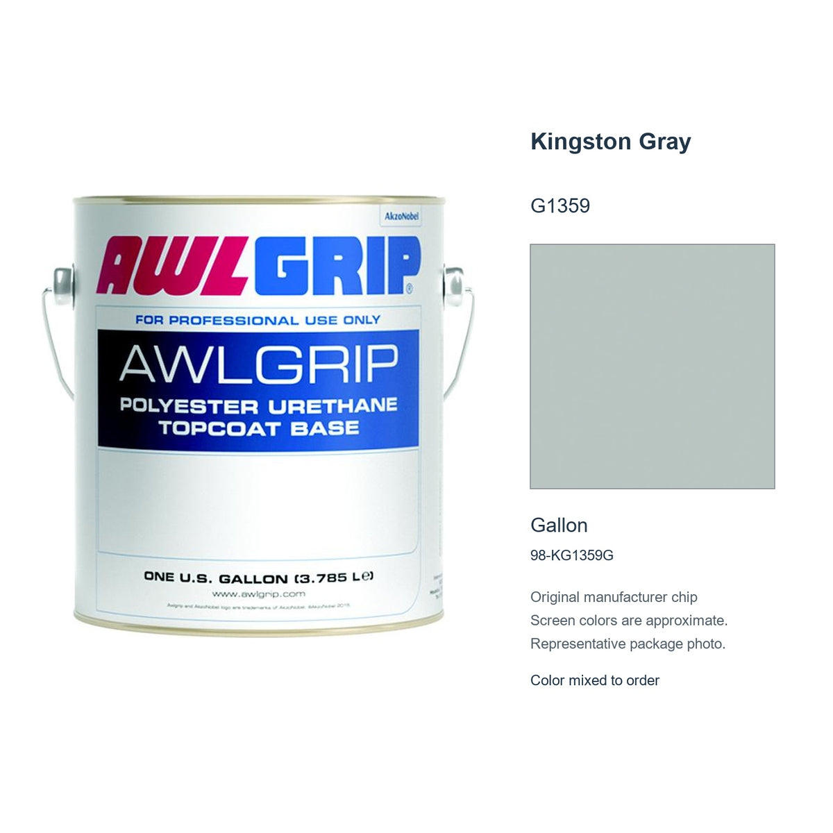 Awlgrip Kingston Gray G1359, Gallon, 98-KG1359G: representative original can with exact manufacturer color card sample