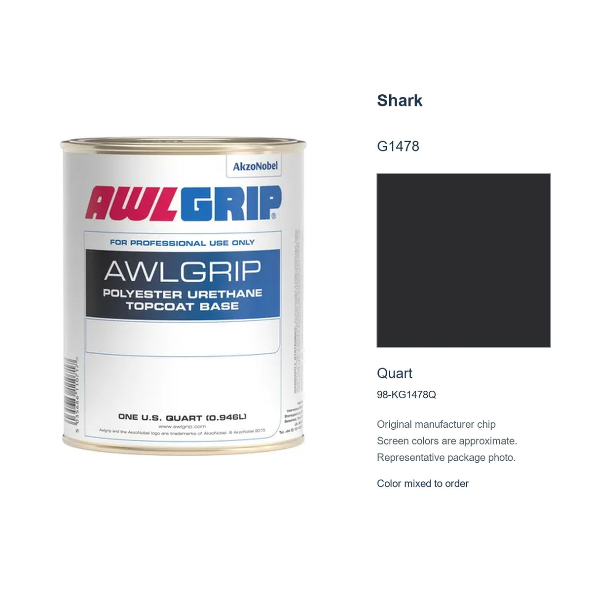 Awlgrip Shark G1478, Quart, 98-KG1478Q: representative original can with exact manufacturer color card sample