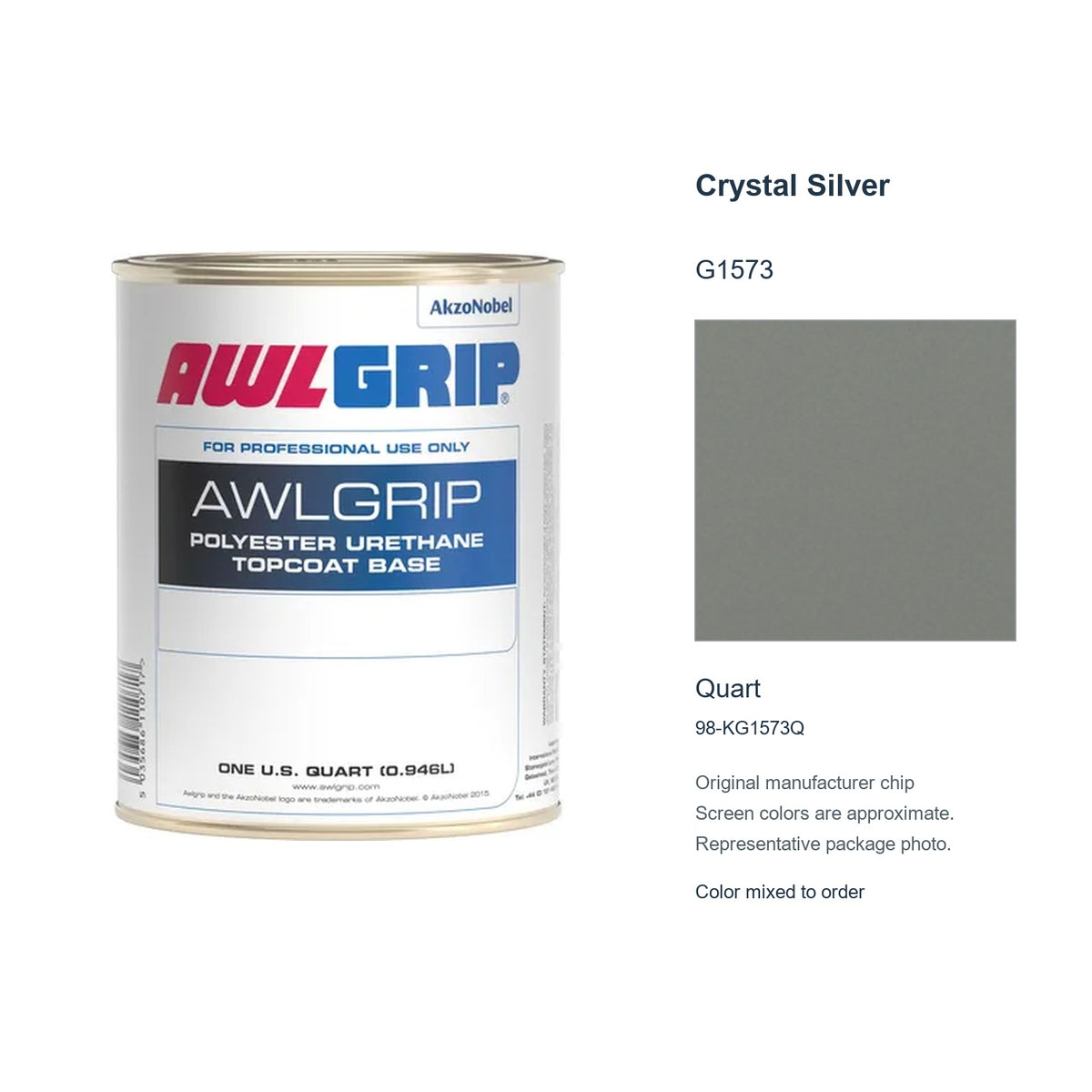 Awlgrip Crystal Silver G1573, Quart, 98-KG1573Q: representative original can with exact manufacturer color card sample