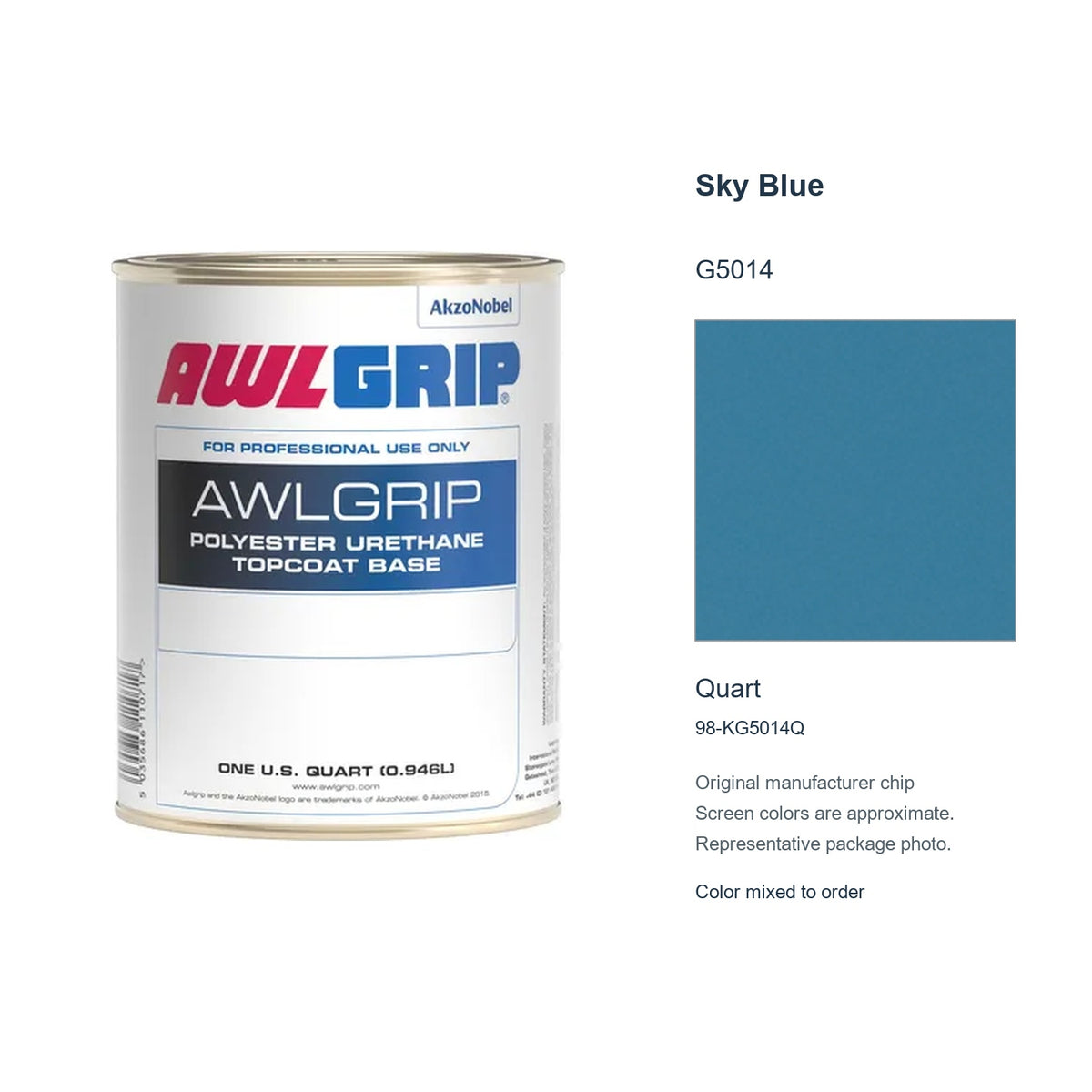 Awlgrip Sky Blue G5014, Quart, 98-KG5014Q: representative original can with exact manufacturer color card sample