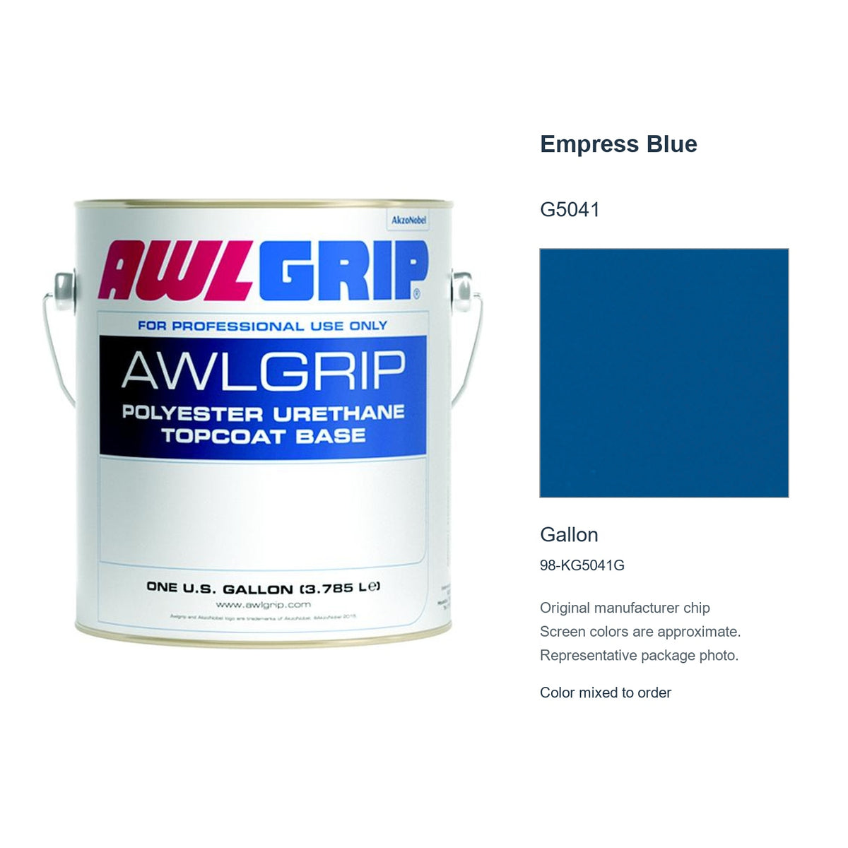 Awlgrip Empress Blue G5041, Gallon, 98-KG5041G: representative original can with exact manufacturer color card sample