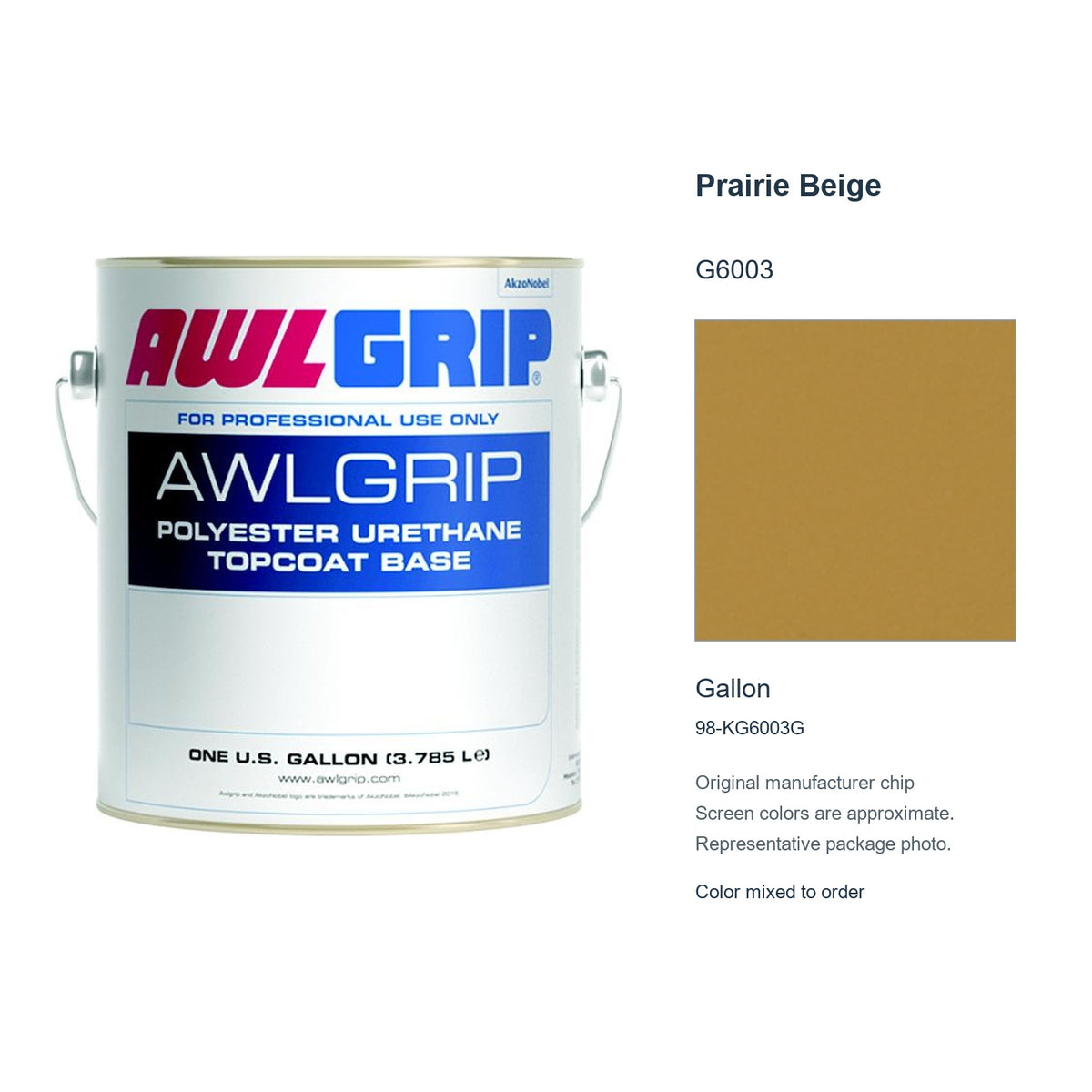 Awlgrip Prairie Beige G6003, Gallon, 98-KG6003G: representative original can with exact manufacturer color card sample