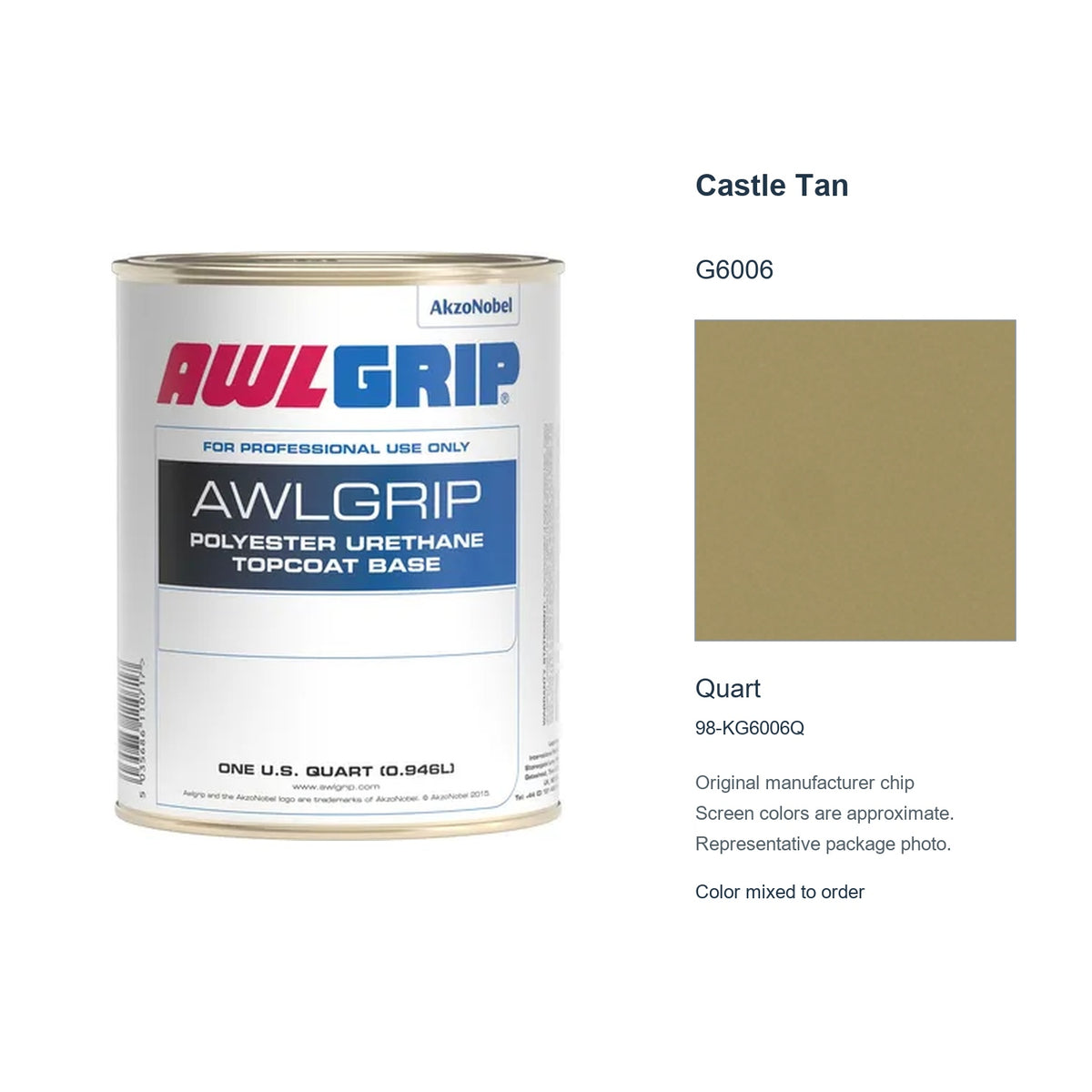 Awlgrip Castle Tan G6006, Quart, 98-KG6006Q: representative original can with exact manufacturer color card sample