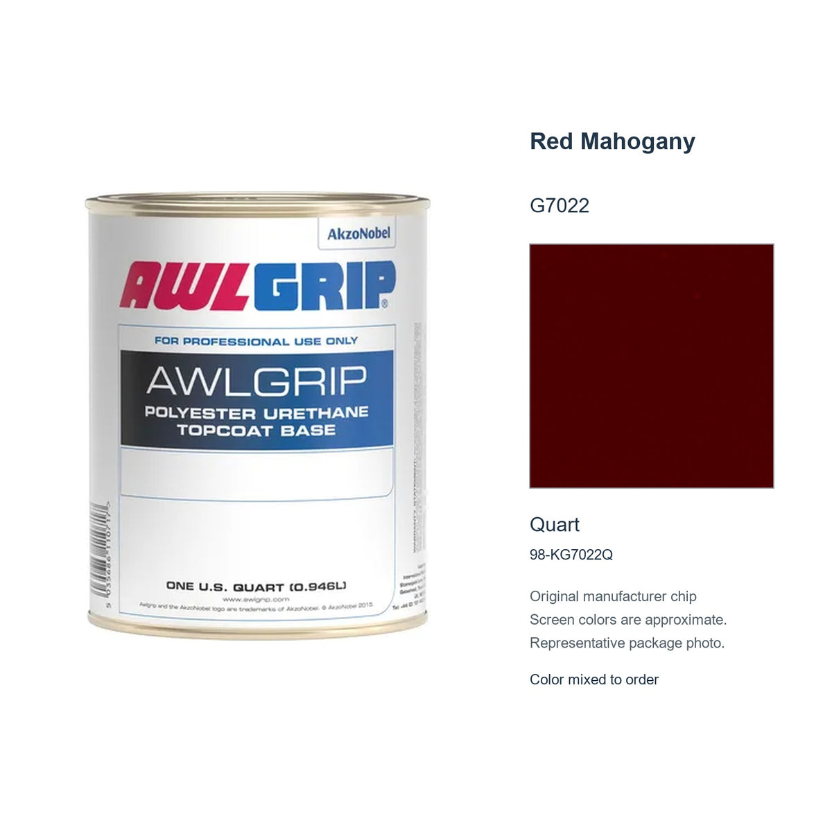Awlgrip Red Mahogany G7022, Quart, 98-KG7022Q: representative original can with exact manufacturer color card sample