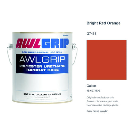 Awlgrip Bright Red Orange G7483, Gallon, 98-KG7483G: representative original can with exact manufacturer color card sample