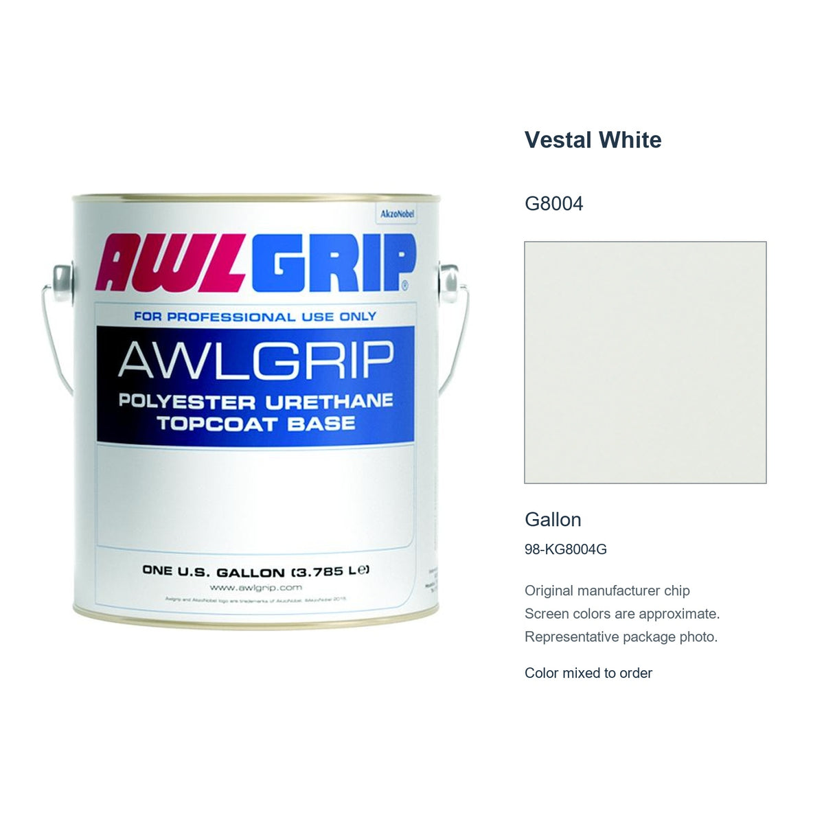 Awlgrip Vestal White G8004, Gallon, 98-KG8004G: representative original can with exact manufacturer color card sample