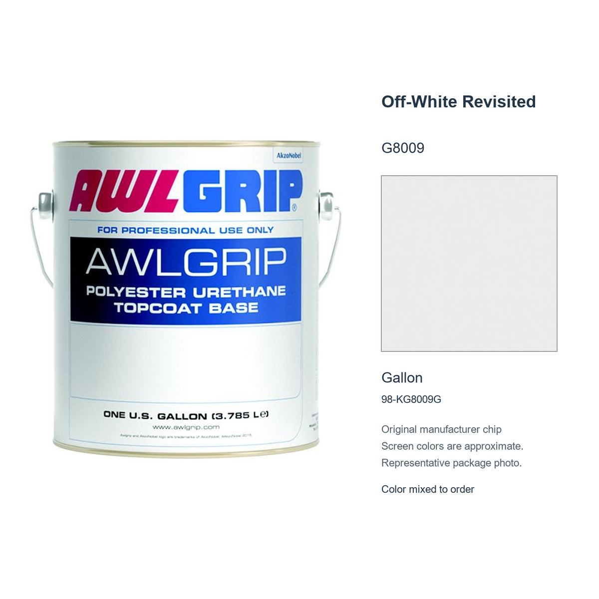 Awlgrip Off-White Revisited G8009, Gallon, 98-KG8009G: representative original can with exact manufacturer color card sample
