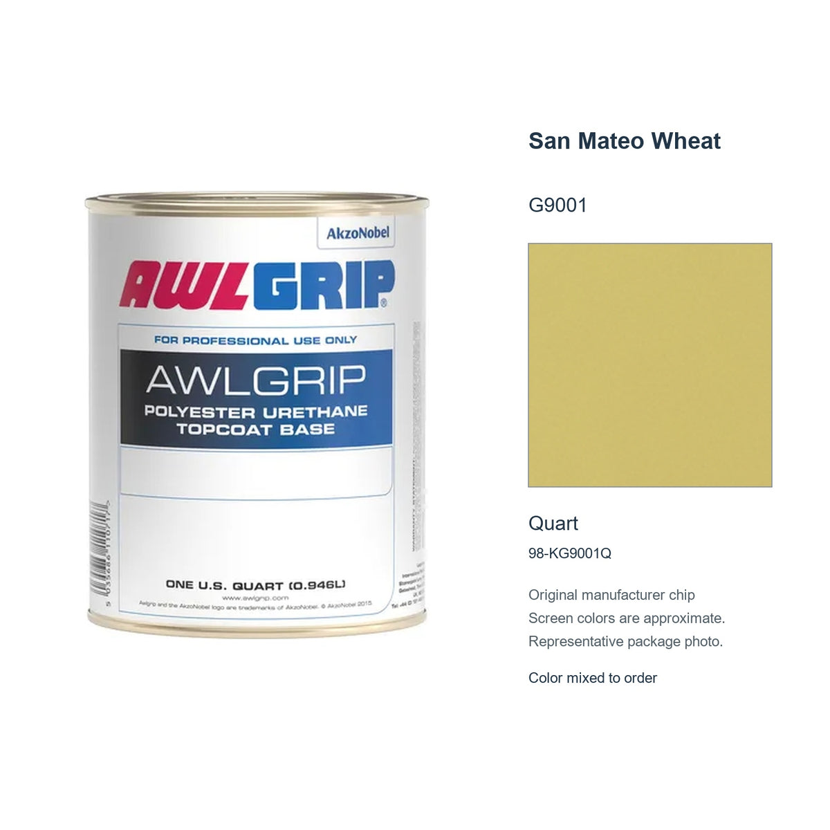 Awlgrip San Mateo Wheat G9001, Quart, 98-KG9001Q: representative original can with exact manufacturer color card sample