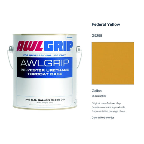 Awlgrip Federal Yellow G9298, Gallon, 98-KG9298G: representative original can with exact manufacturer color card sample