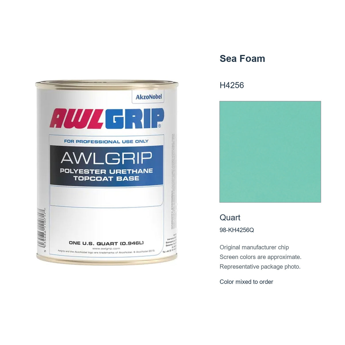 Awlgrip Sea Foam H4256, Quart, 98-KH4256Q: representative original can with exact manufacturer color card sample
