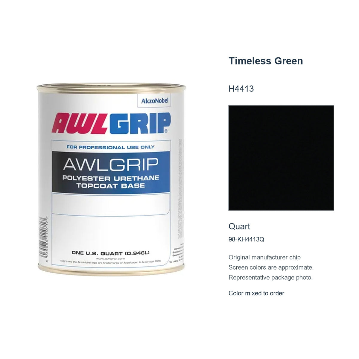Awlgrip Timeless Green H4413, Quart, 98-KH4413Q: representative original can with exact manufacturer color card sample
