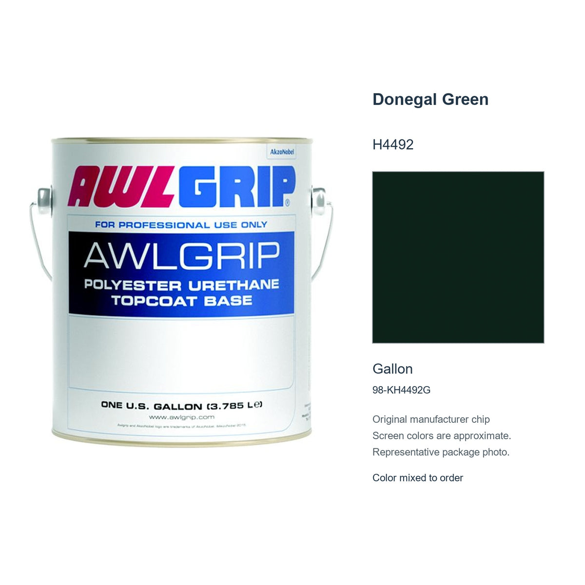 Awlgrip Donegal Green H4492, Gallon, 98-KH4492G: representative original can with exact manufacturer color card sample