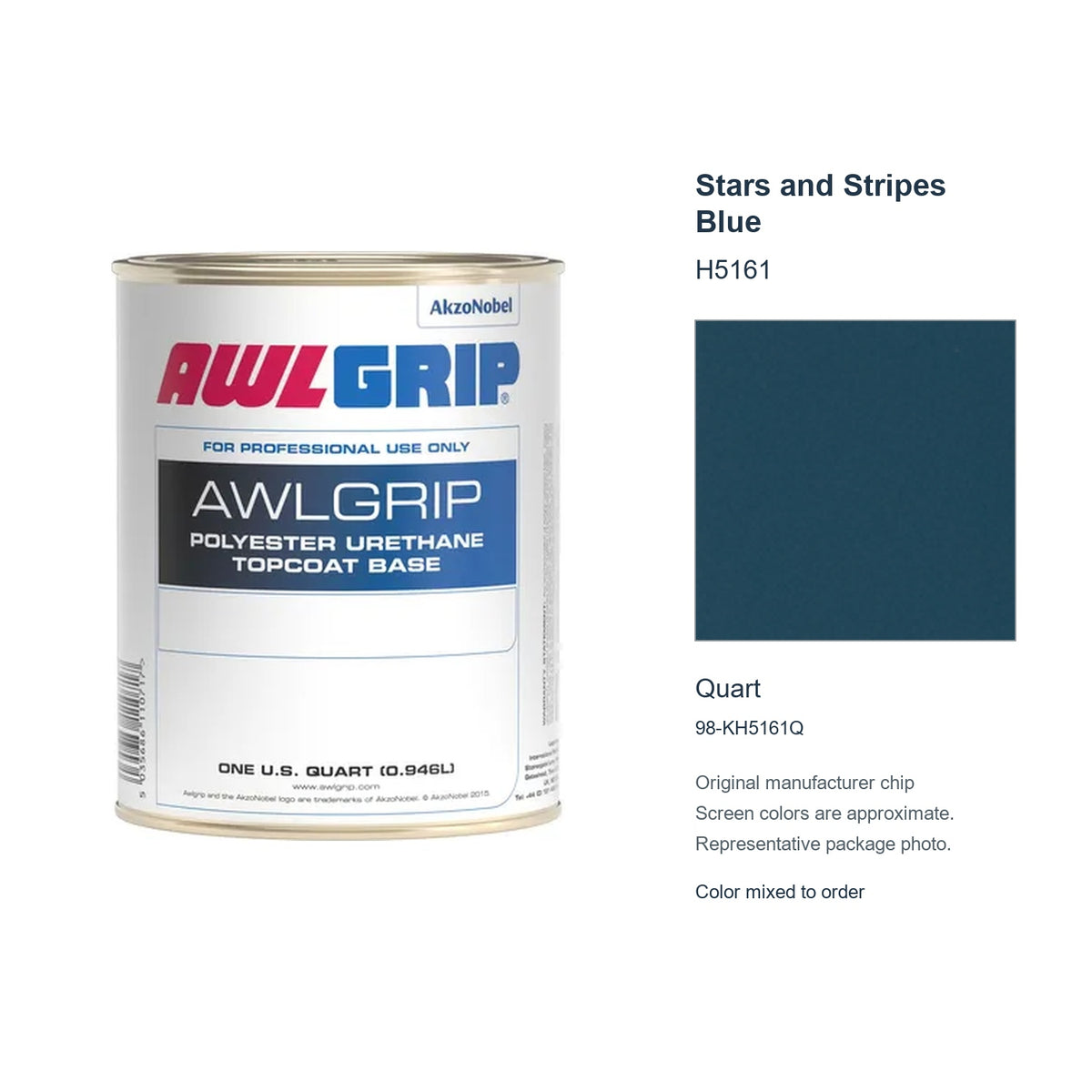 Awlgrip Stars and Stripes Blue H5161, Quart, 98-KH5161Q: representative original can with exact manufacturer color card sample