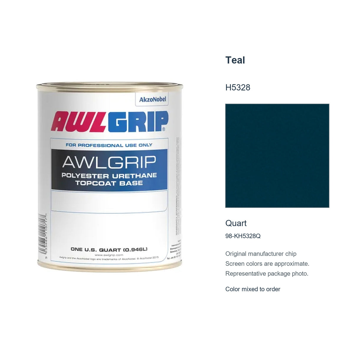 Awlgrip Teal H5328, Quart, 98-KH5328Q: representative original can with exact manufacturer color card sample