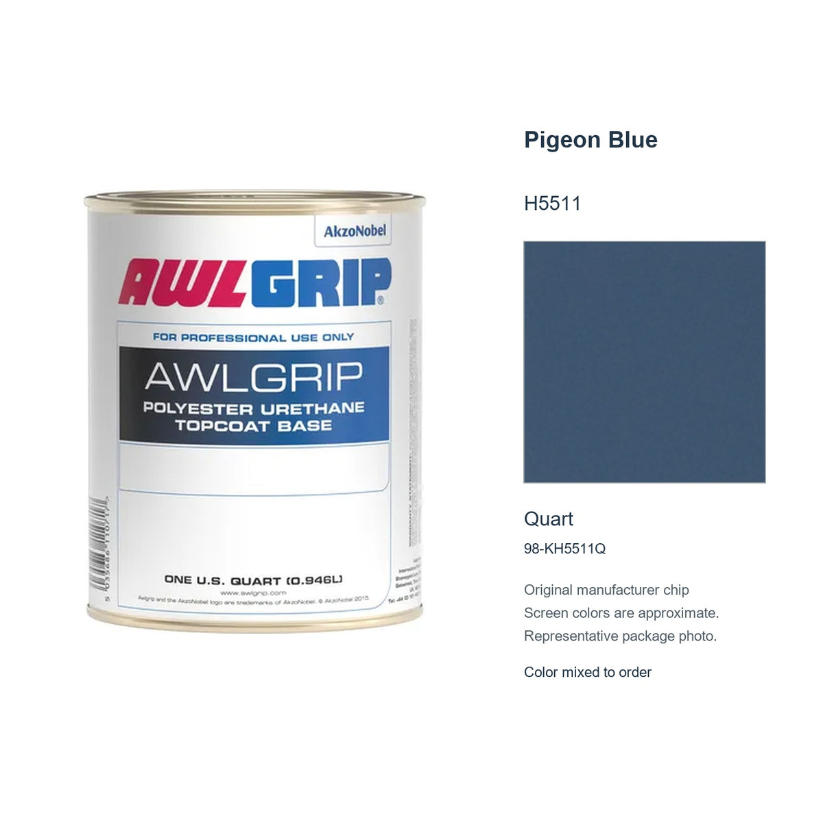 Awlgrip Pigeon Blue H5511, Quart, 98-KH5511Q: representative original can with exact manufacturer color card sample