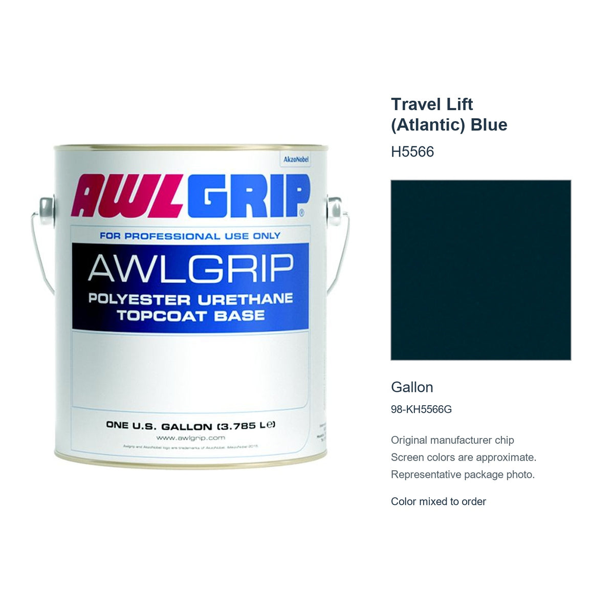 Awlgrip Travel Lift (Atlantic) Blue H5566, Gallon, 98-KH5566G: representative original can with exact manufacturer color card sample