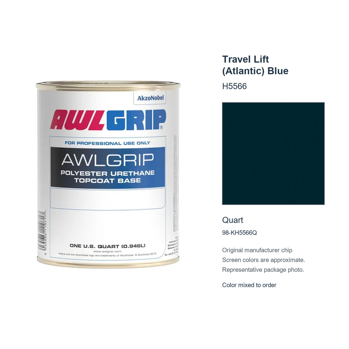 Awlgrip Travel Lift (Atlantic) Blue H5566, Quart, 98-KH5566Q: representative original can with exact manufacturer color card sample