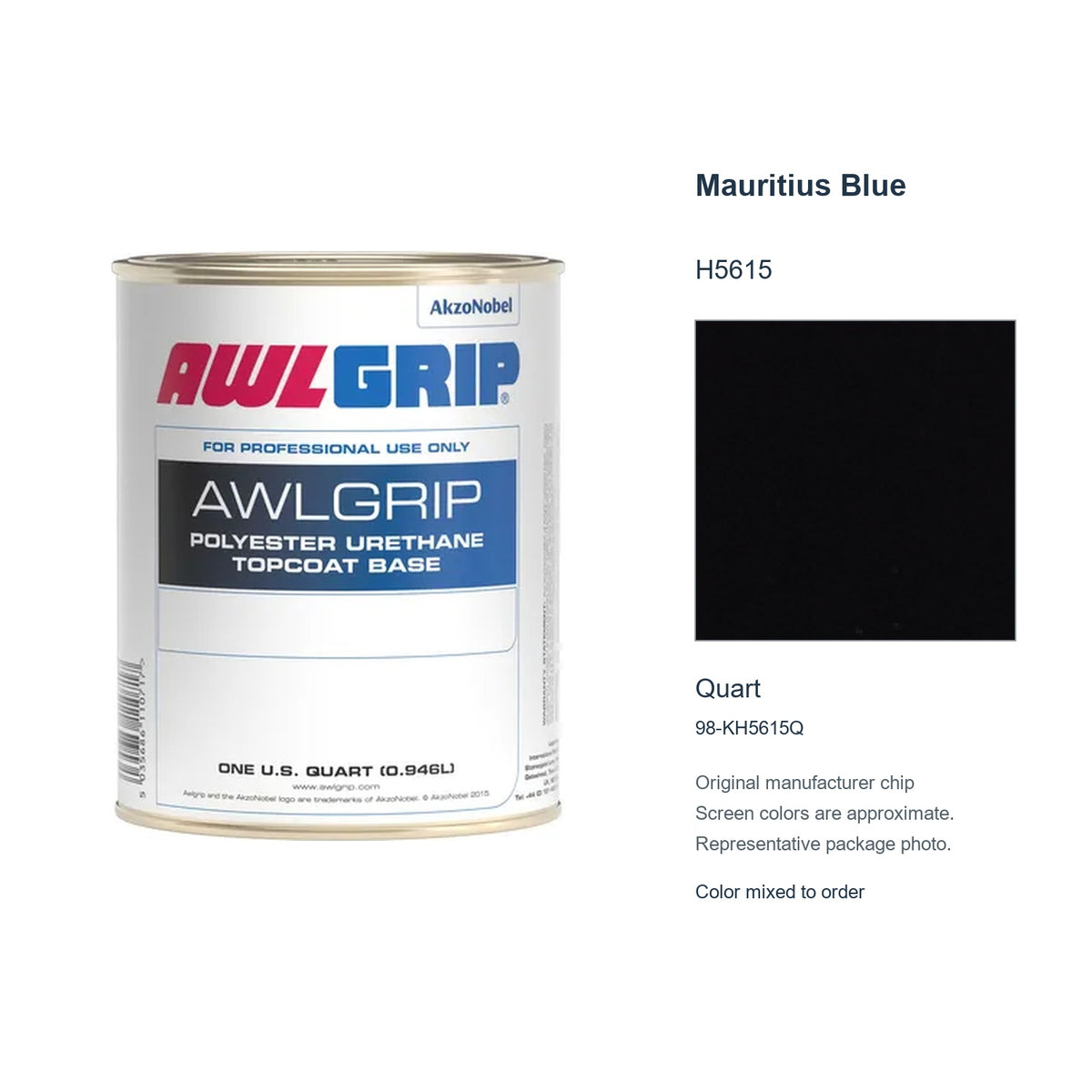 Awlgrip Mauritius Blue H5615, Quart, 98-KH5615Q: representative original can with exact manufacturer color card sample