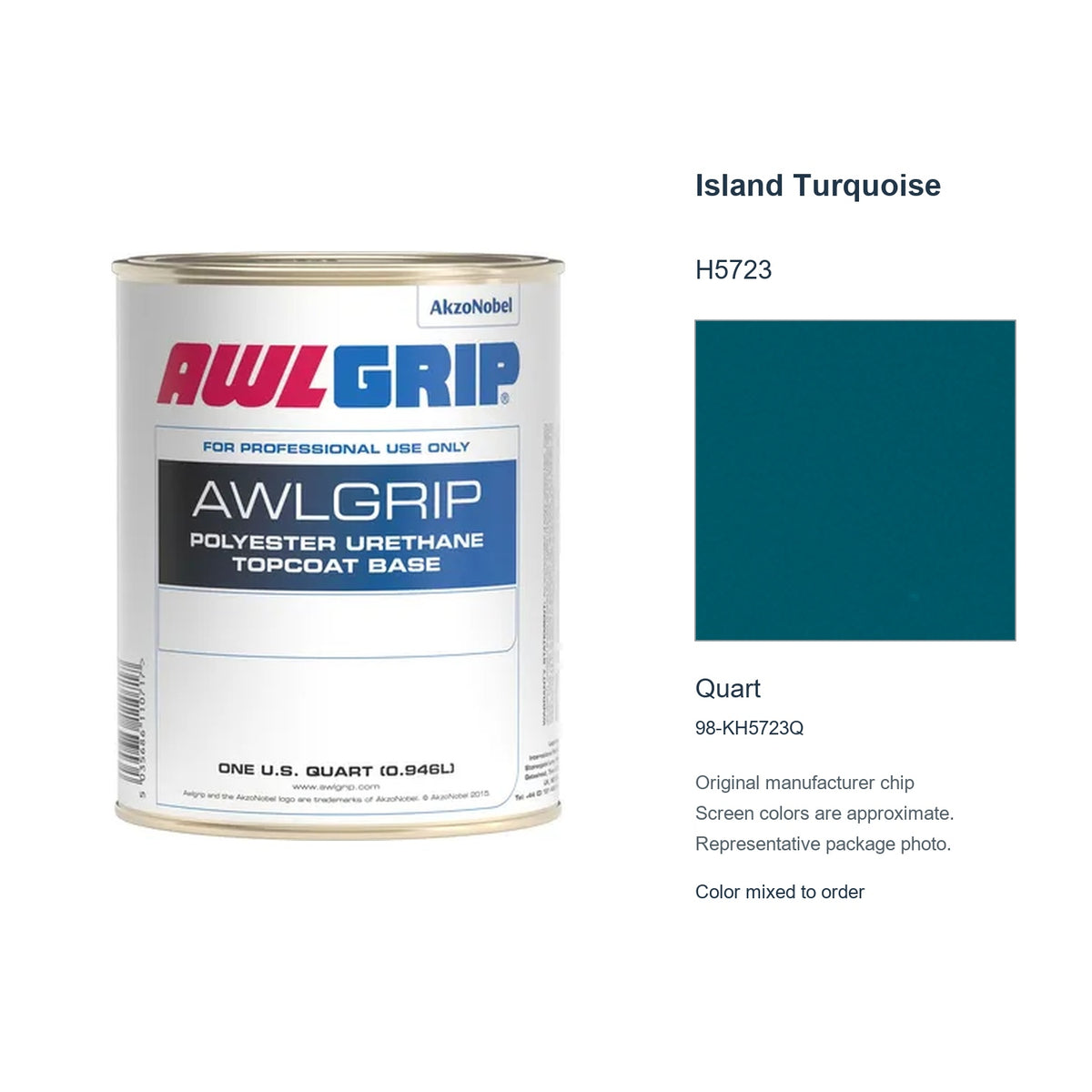 Awlgrip Island Turquoise H5723, Quart, 98-KH5723Q: representative original can with exact manufacturer color card sample