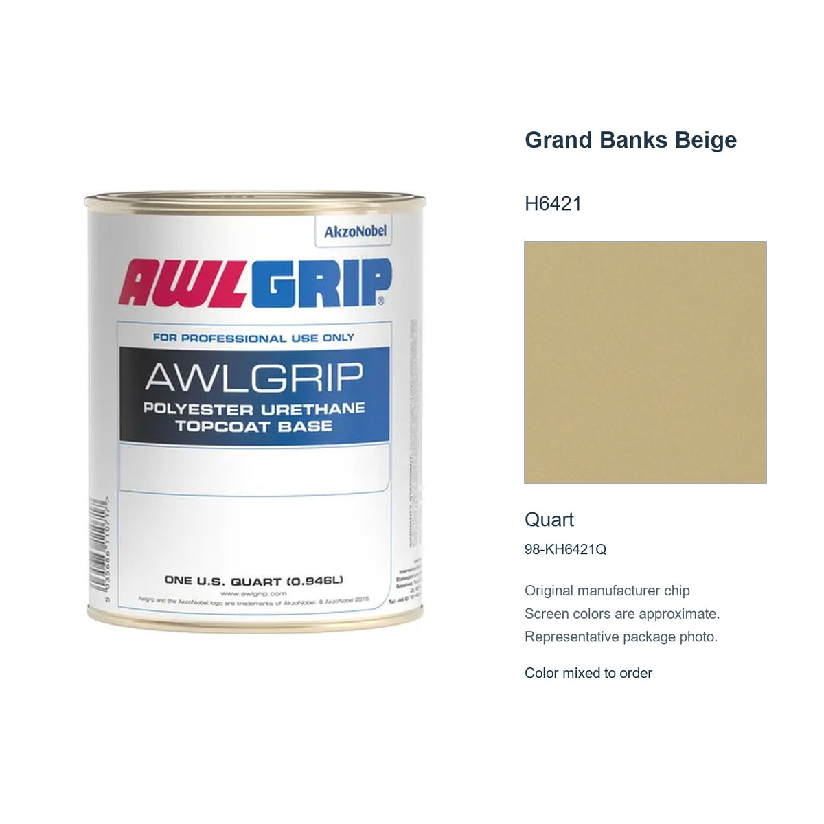 Awlgrip Grand Banks Beige H6421, Quart, 98-KH6421Q: representative original can with exact manufacturer color card sample