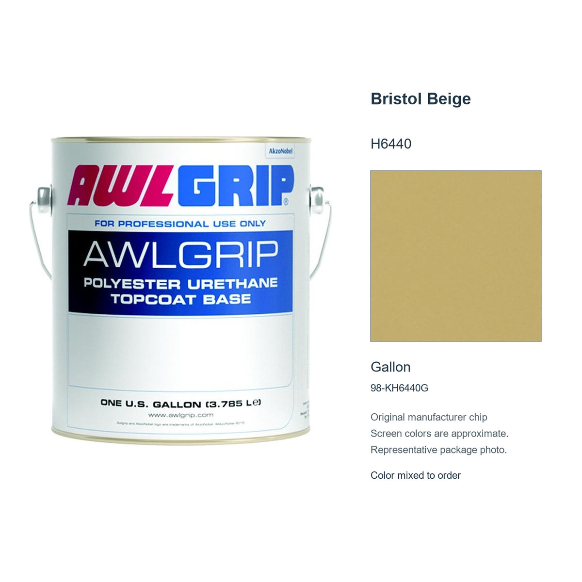 Awlgrip Bristol Beige H6440, Gallon, 98-KH6440G: representative original can with exact manufacturer color card sample