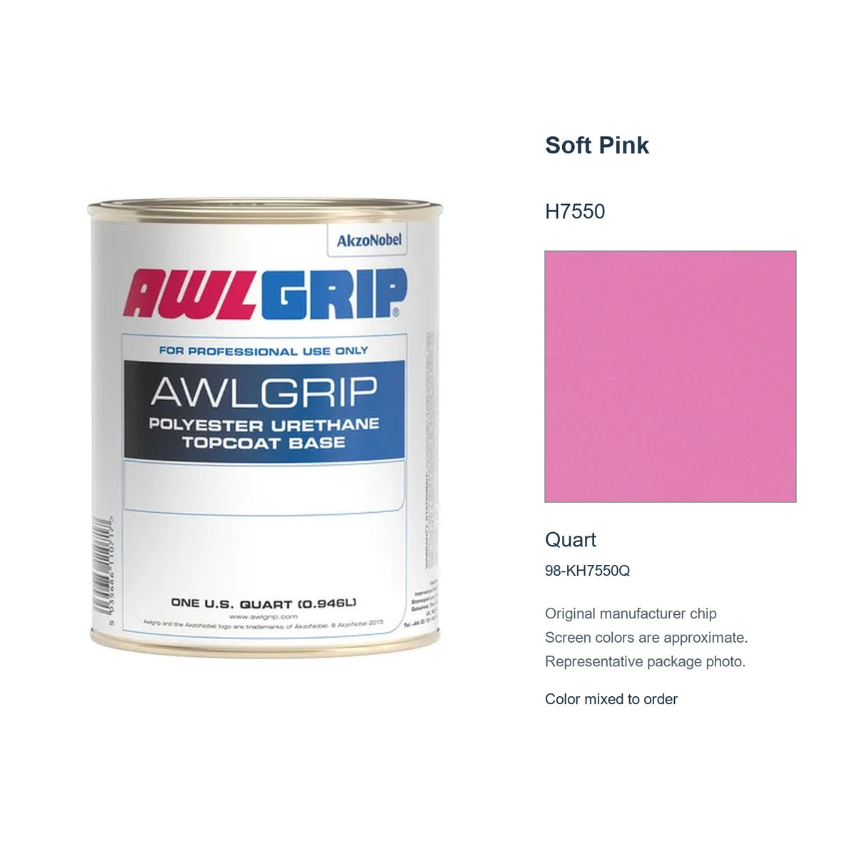 Awlgrip Soft Pink H7550, Quart, 98-KH7550Q: representative original can with exact manufacturer color card sample