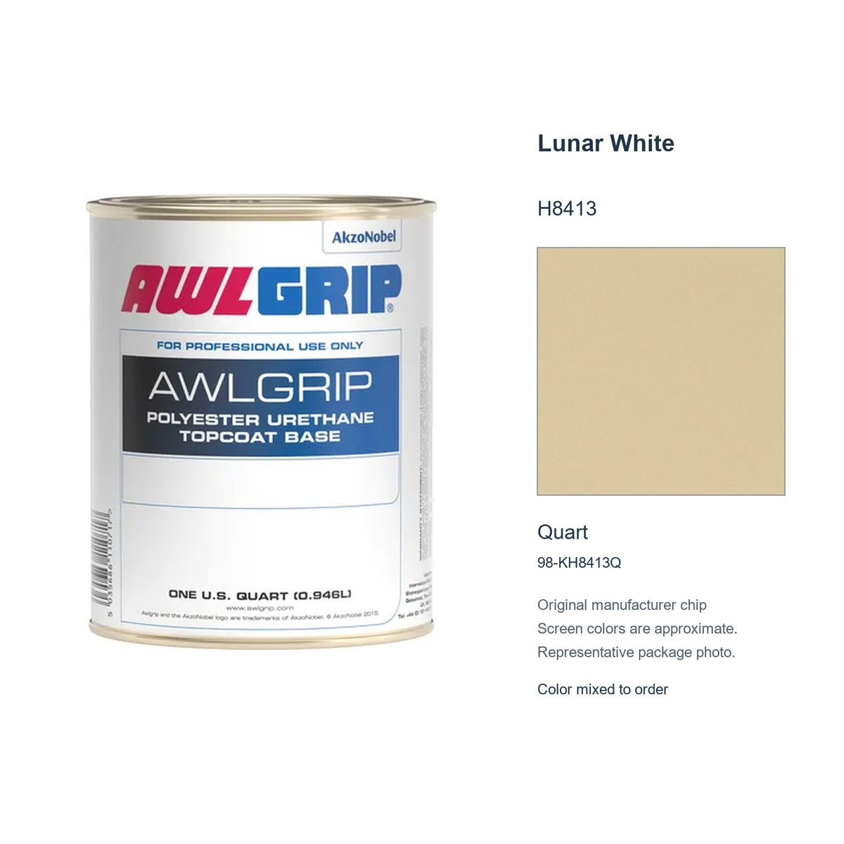 Awlgrip Lunar White H8413, Quart, 98-KH8413Q: representative original can with exact manufacturer color card sample