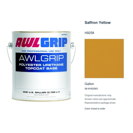 Awlgrip Saffron Yellow H9258, Gallon, 98-KH9258G: representative original can with exact manufacturer color card sample