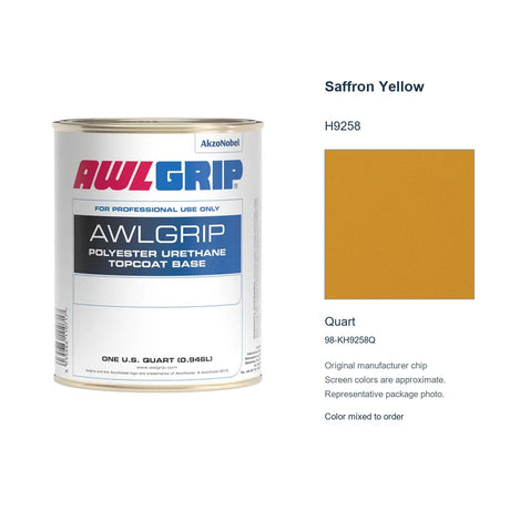 Awlgrip Saffron Yellow H9258, Quart, 98-KH9258Q: representative original can with exact manufacturer color card sample