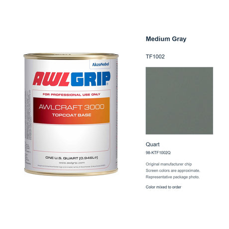 Awlgrip Awlcraft 3000 Medium Gray TF1002, Quart, 98-KTF1002Q: representative original can with exact manufacturer color card sample