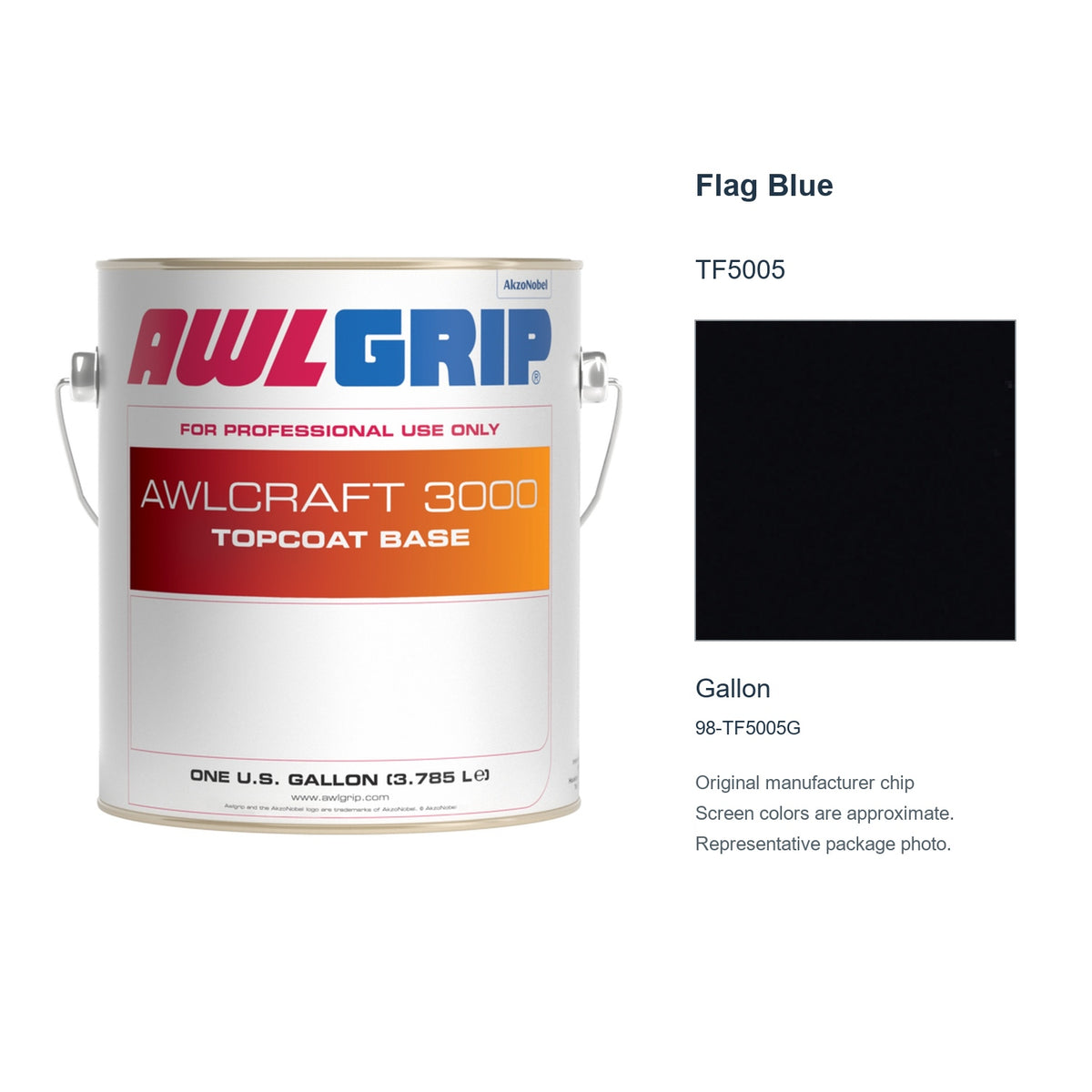 Awlgrip Flag Blue TF5005, Gallon, 98-TF5005G: representative original can with exact manufacturer color card sample
