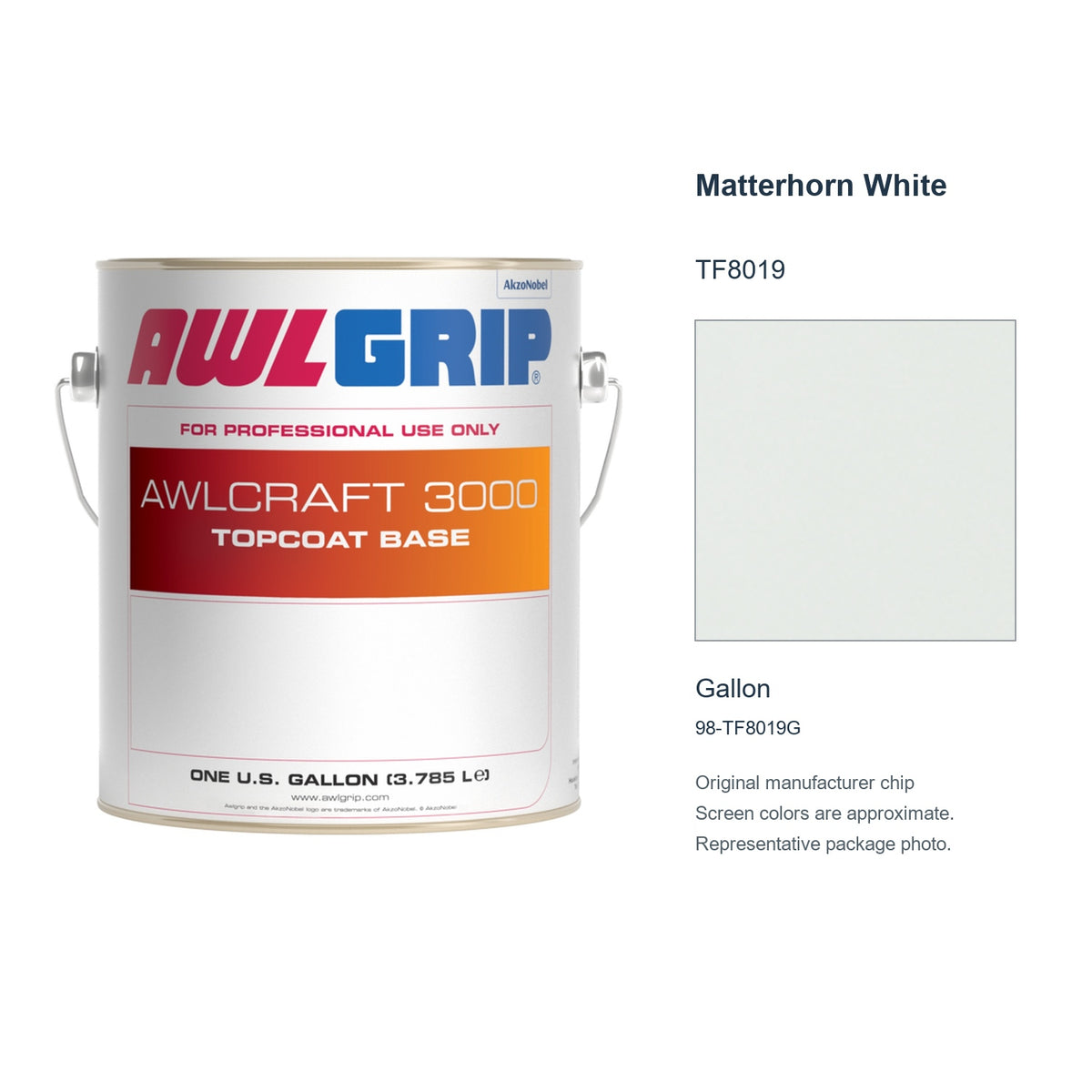 Awlgrip Matterhorn White TF8019, Gallon, 98-TF8019G: representative original can with exact manufacturer color card sample