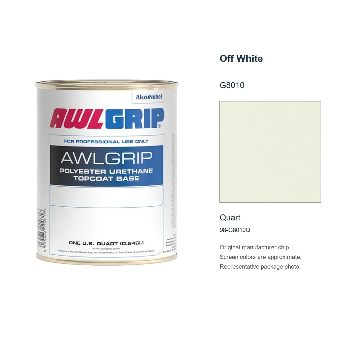Awlgrip Off White G8010, Quart, 98-G8010Q: representative original can with exact manufacturer color card sample