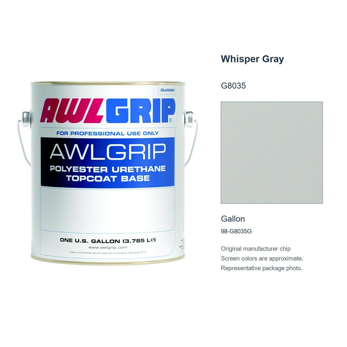 Awlgrip Whisper Gray G8035, Gallon, 98-G8035G: representative original can with exact manufacturer color card sample