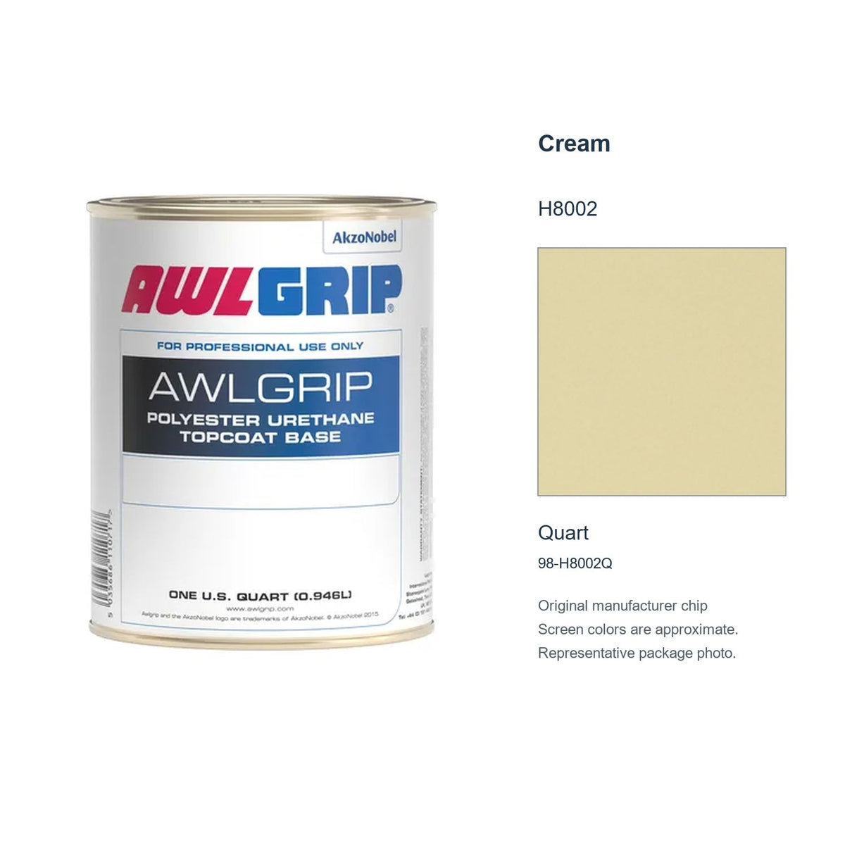 Awlgrip Cream H8002, Quart, 98-H8002Q: representative original can with exact manufacturer color card sample