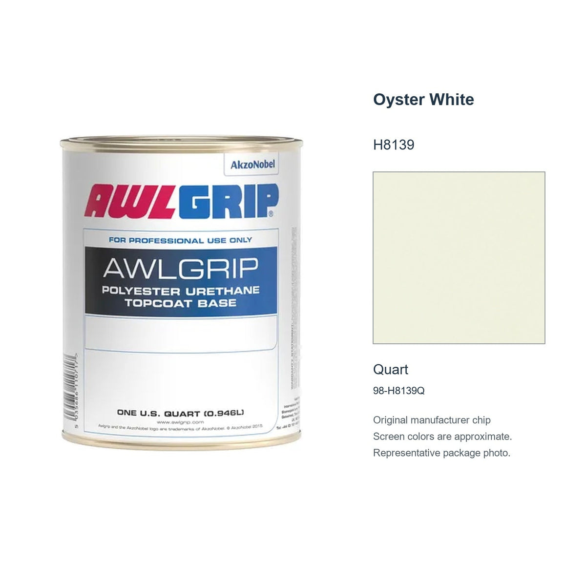 Awlgrip Oyster White H8139, Quart, 98-H8139Q: representative original can with exact manufacturer color card sample