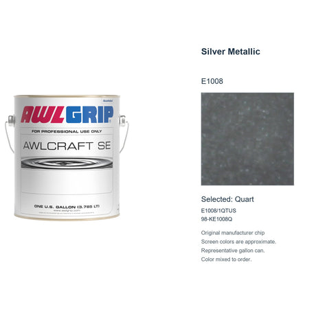 Awlgrip Awlcraft SE Silver Metallic E1008, selected Quart, E1008/1QTUS: original manufacturer chip with representative gallon can