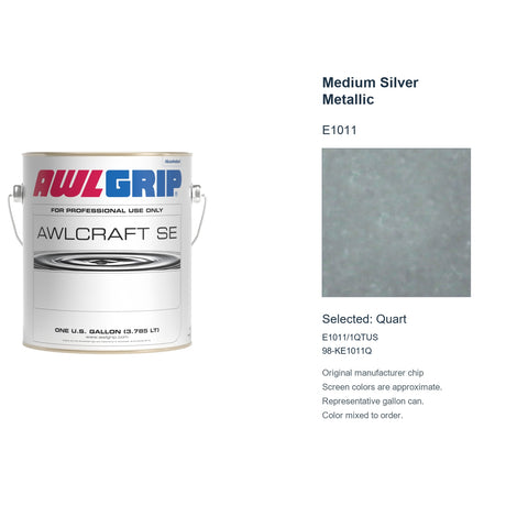 Awlgrip Awlcraft SE Medium Silver Metallic E1011, selected Quart, E1011/1QTUS: original manufacturer chip with representative gallon can