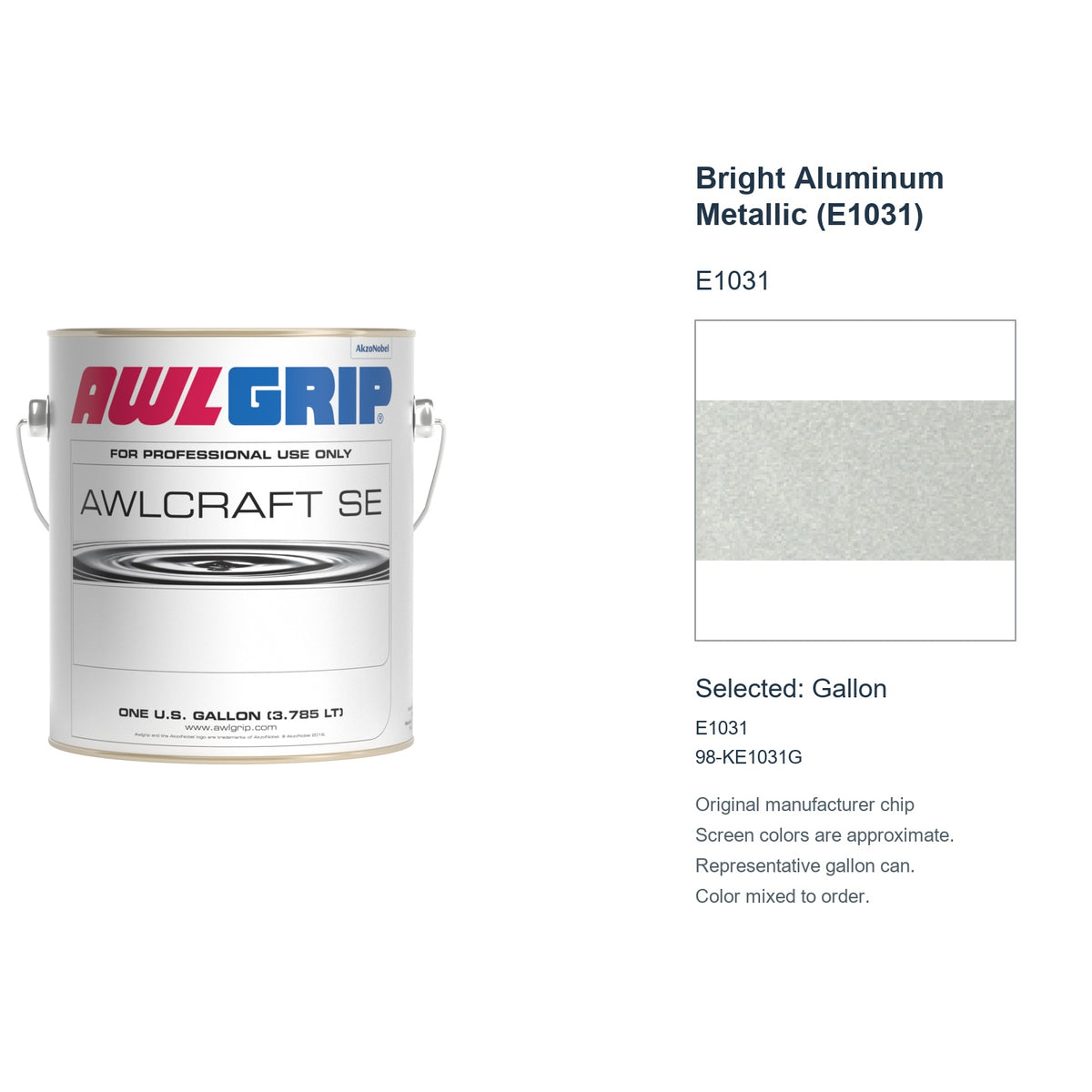 Awlgrip Awlcraft SE Bright Aluminum Metallic (E1031) E1031, selected Gallon, E1031: original manufacturer chip with representative gallon can