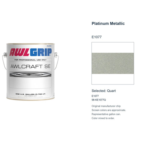 Awlgrip Awlcraft SE Platinum Metallic E1077, selected Quart, E1077: original manufacturer chip with representative gallon can