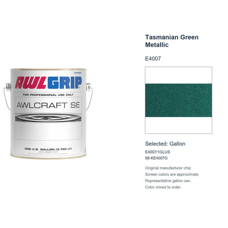 Awlgrip Awlcraft SE Tasmanian Green Metallic E4007, selected Gallon, E4007/1GLUS: original manufacturer chip with representative gallon can