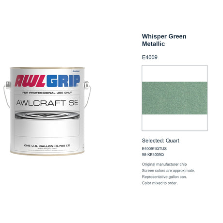 Awlgrip Awlcraft SE Whisper Green Metallic E4009, selected Quart, E4009/1QTUS: original manufacturer chip with representative gallon can